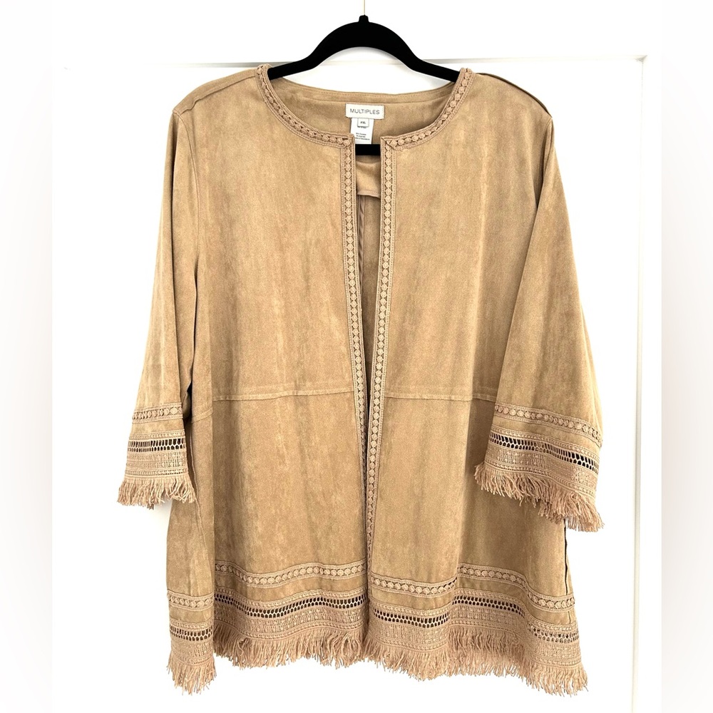Multiples PXL Camel Faux Suede Fringe Jacket